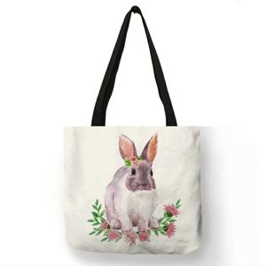 Eco-Friendly Bunny with Pink Flowers Folding Tote Bag